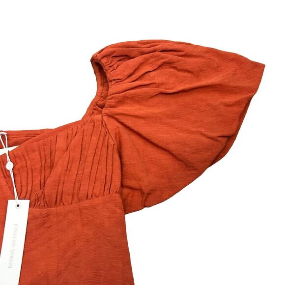 Jonathan Simkhai Puff Sleeves Top Womens 10 Orange Linen Quince Cropped NEW - Picture 3 of 12